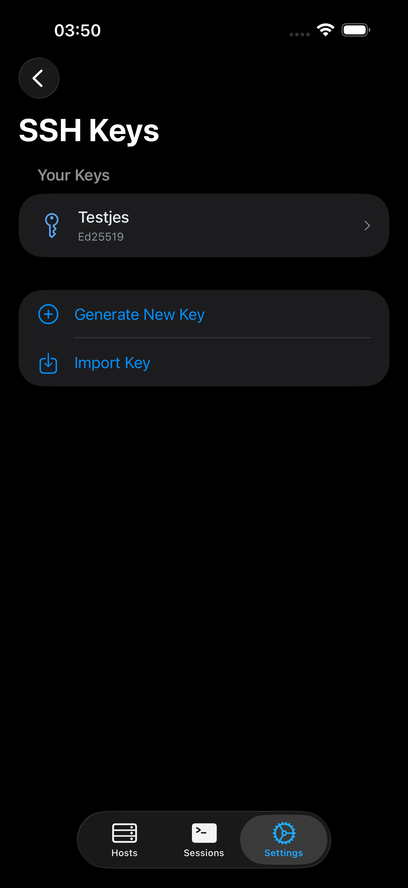 ProSSH SSH Keys management with generate and import options